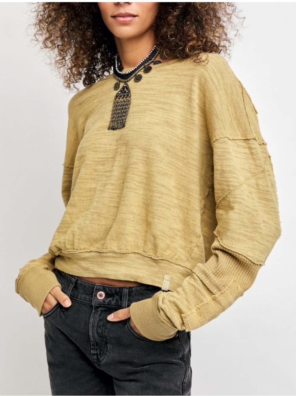 We The Free | Free People 5 Star Long Sleeve Tee. Golden Palm. Women’s Sz-M